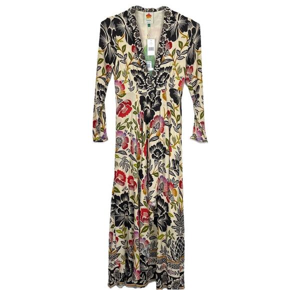 Farm Rio Maxi Dress Size Small Ivory Meg Romantic Garden Floral Boho Wedding NWT - Picture 1 of 13